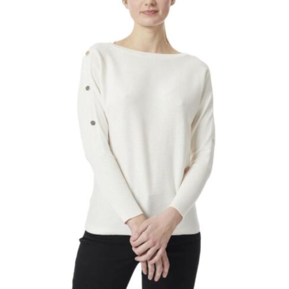 Jones New York Embellished Crew Neck Pullover Sweater Ivory Size XL